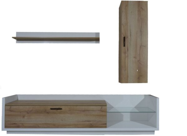 Σύνθεση τοίχου Talina_ec Λευκό+Kingstone Oak 240x175x48cm