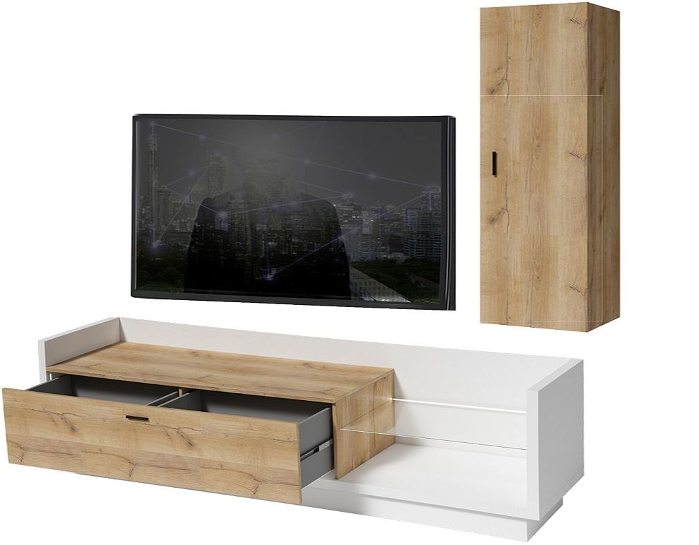 Σύνθεση τοίχου Talina_ec_1 Λευκό+Kingstone Oak 240x175x48cm