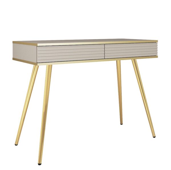 Κονσόλα Oro MDF μπέζ με χρυσά πόδια 102x80x50cm
